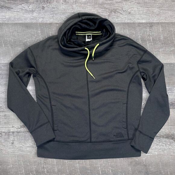 The North Face Funnel Neck Grey Sweatshirt Womens L Hooded Neon Green Stitching - Picture 1 of 8